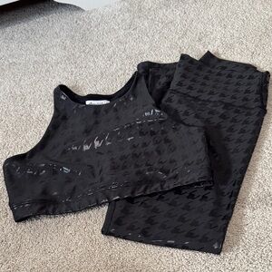 Black Houndstooth Crop Top and Leggings Set